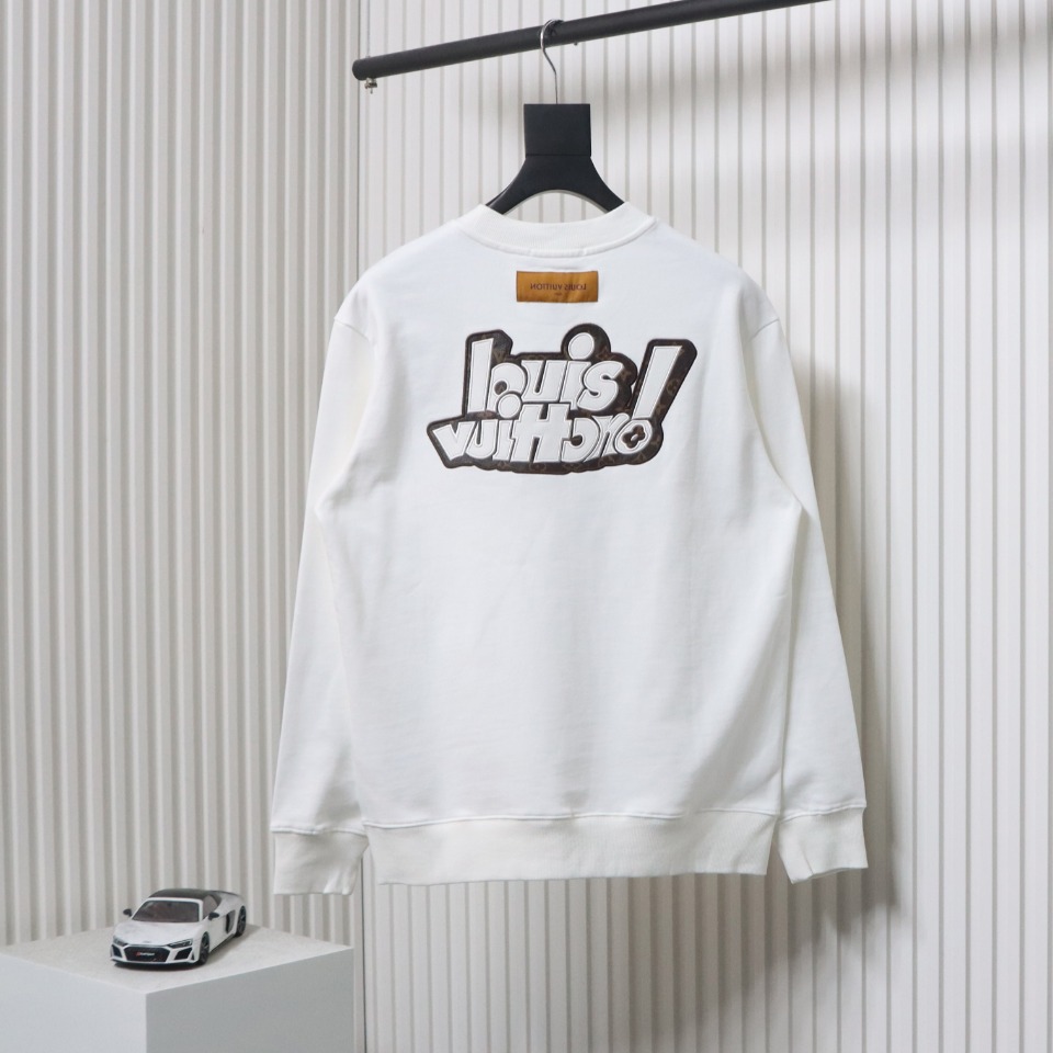 Louis Vuitton 24Fw Leather Label Letter Embroidery Round Neck Sweatshirt White
