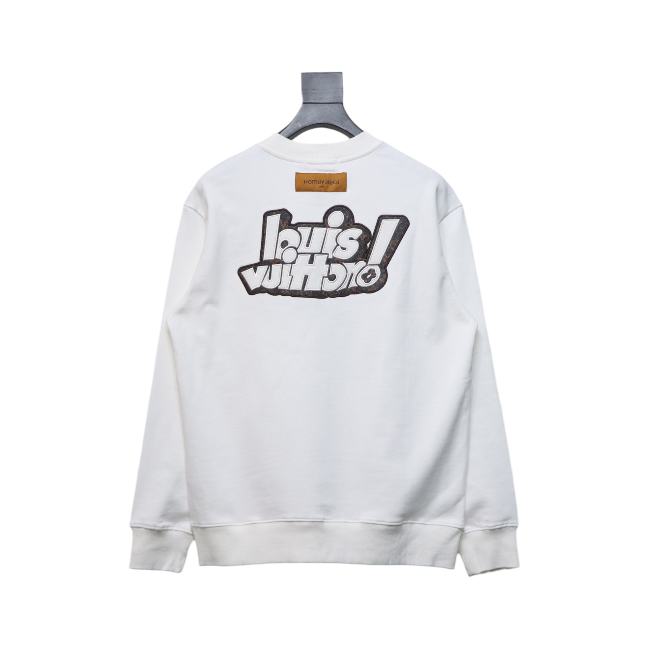Louis Vuitton 24Fw Leather Label Letter Embroidery Round Neck Sweatshirt White