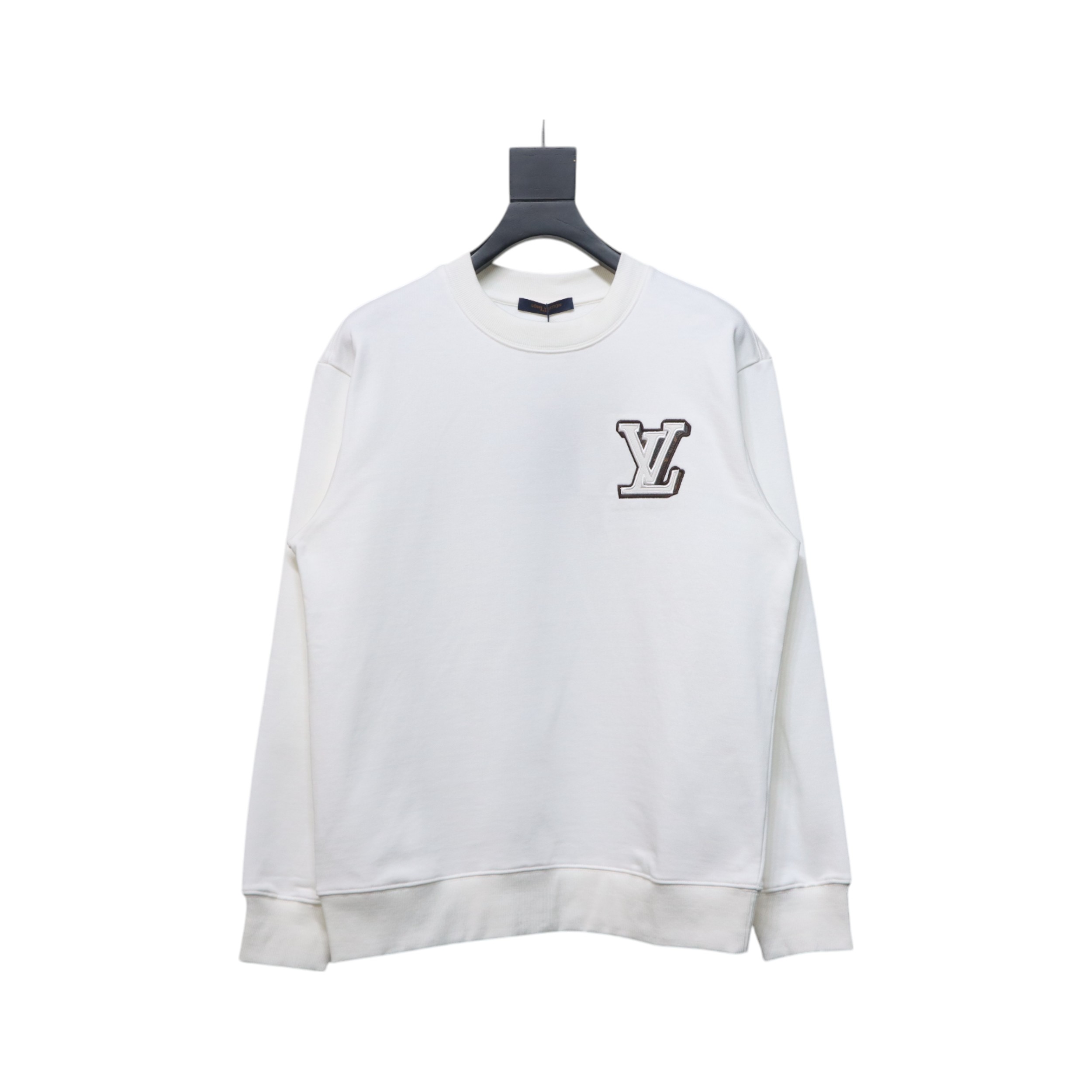 Louis Vuitton 24Fw Leather Label Letter Embroidery Round Neck Sweatshirt White