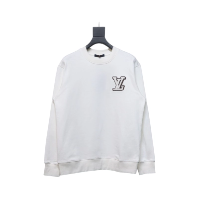 Louis Vuitton 24Fw Leather Label Letter Embroidery Round Neck Sweatshirt White 01