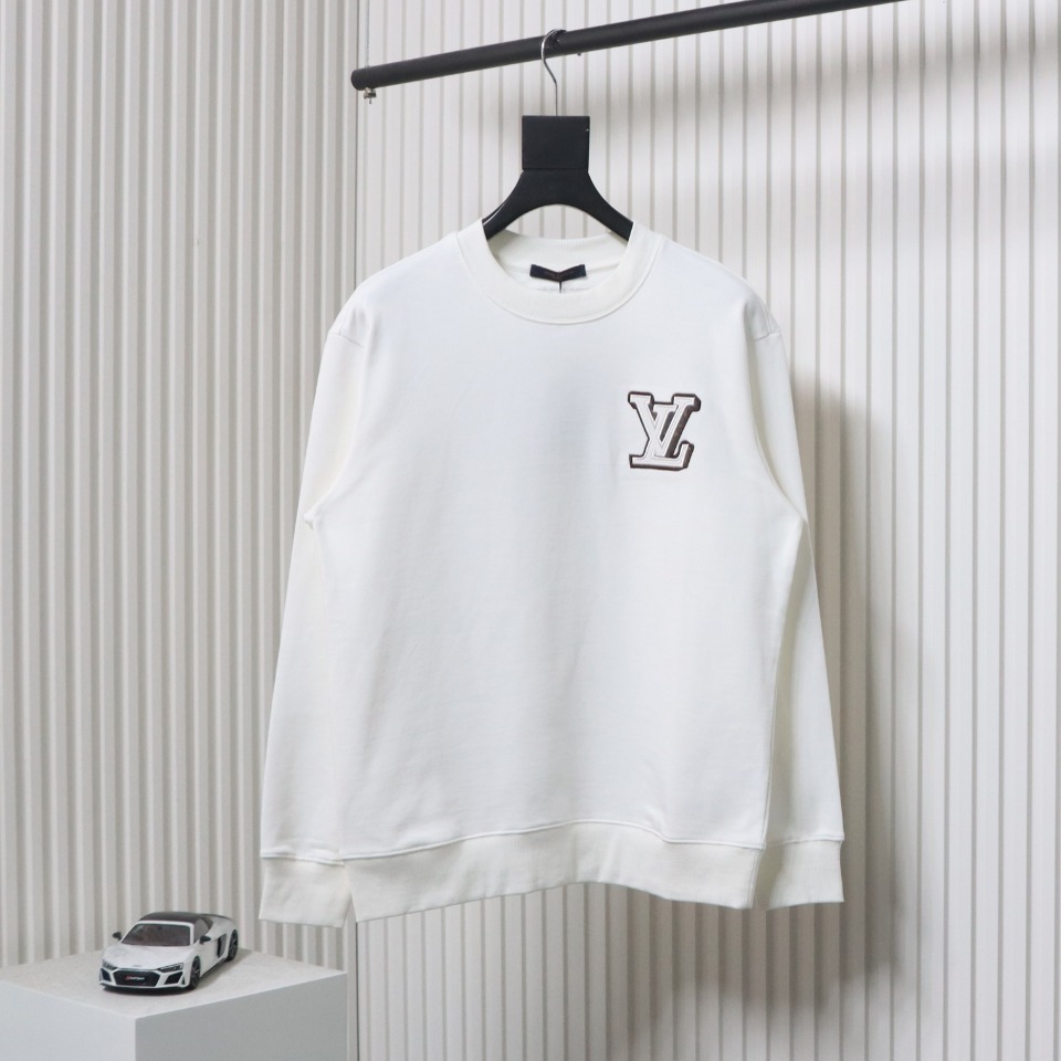 Louis Vuitton 24Fw Leather Label Letter Embroidery Round Neck Sweatshirt White