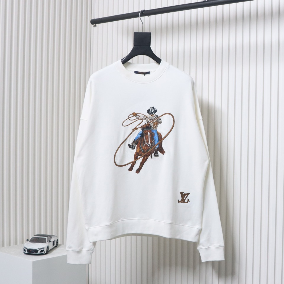 Louis Vuitton 24Fw Western Denim Heavy Embroidery Crewneck Sweatshirt