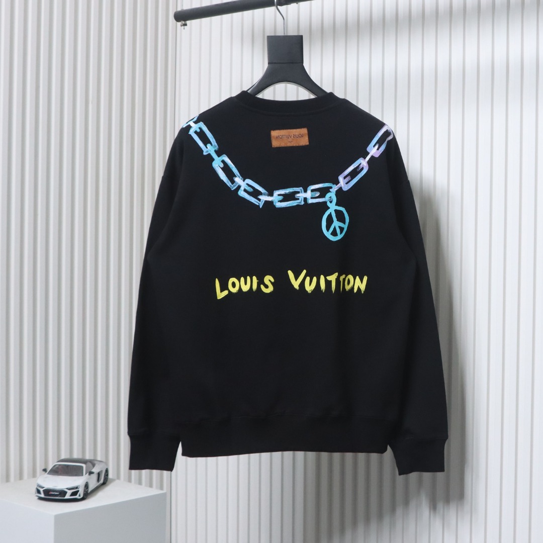 Louis Vuitton Gradient Necklace Pendant Print Round Neck Sweatshirt Black