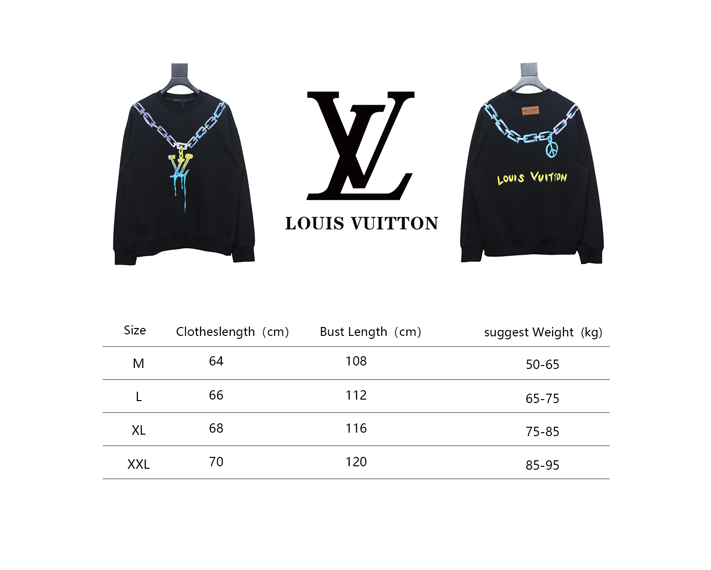 Louis Vuitton Gradient Necklace Pendant Print Round Neck Sweatshirt Black