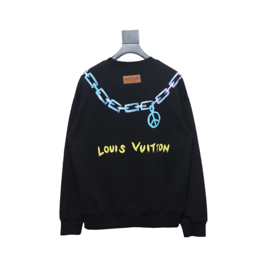 Louis Vuitton Gradient Necklace Pendant Print Round Neck Sweatshirt Black