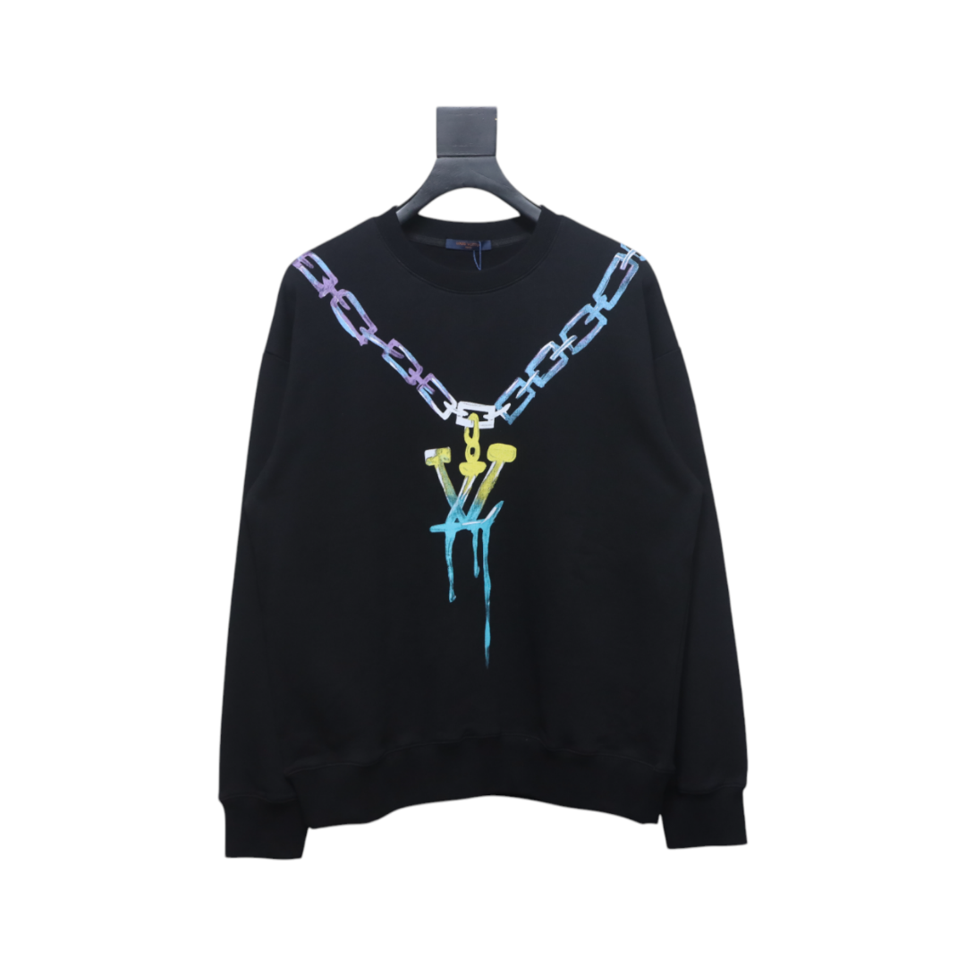 Louis Vuitton Gradient Necklace Pendant Print Round Neck Sweatshirt Black