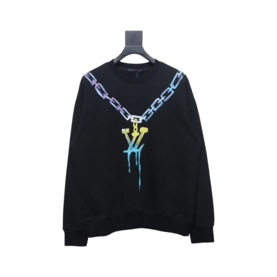 Louis Vuitton Gradient Necklace Pendant Print Round Neck Sweatshirt Black 01