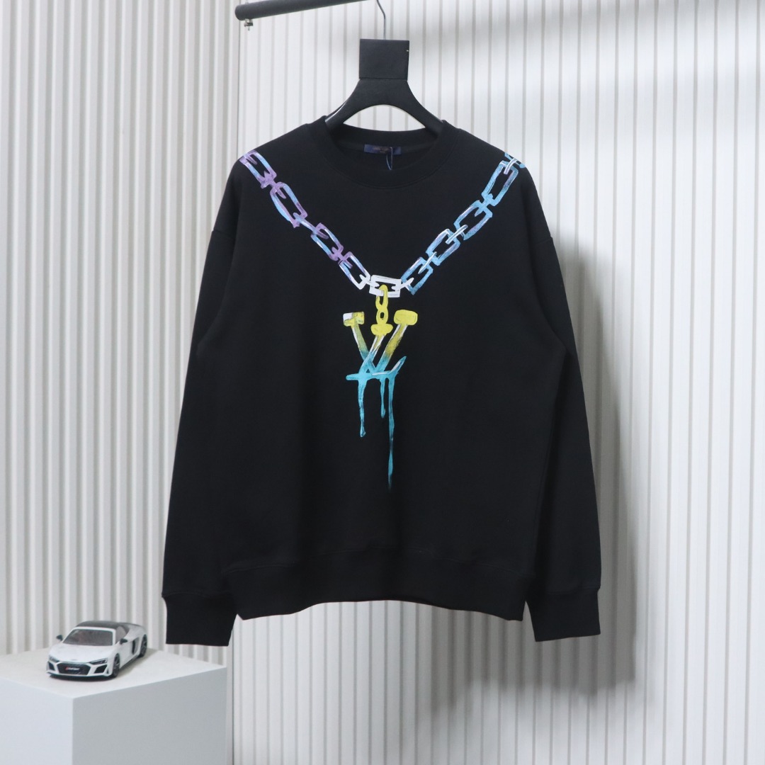 Louis Vuitton Gradient Necklace Pendant Print Round Neck Sweatshirt Black