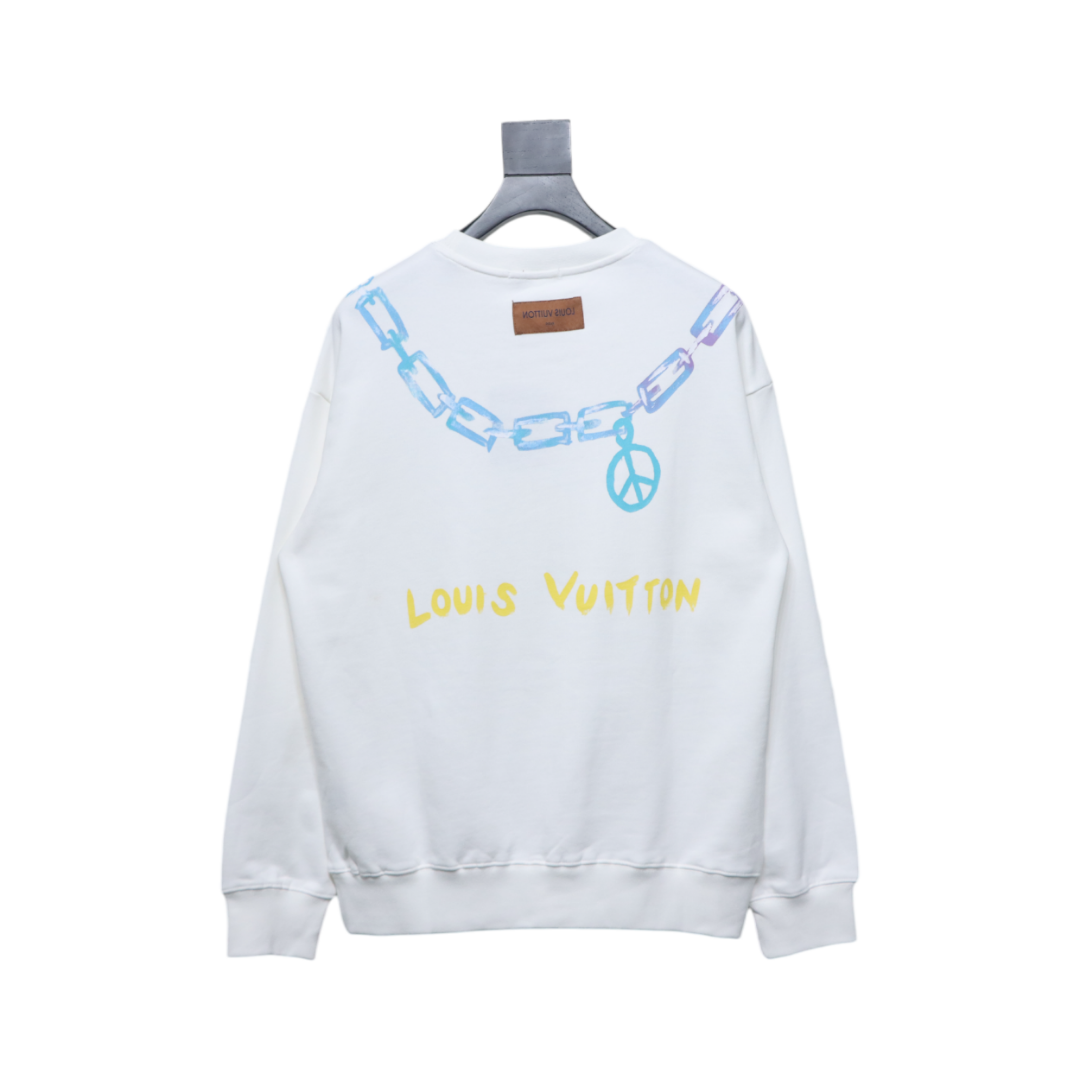 Louis Vuitton Gradient Necklace Pendant Print Round Neck Sweatshirt White