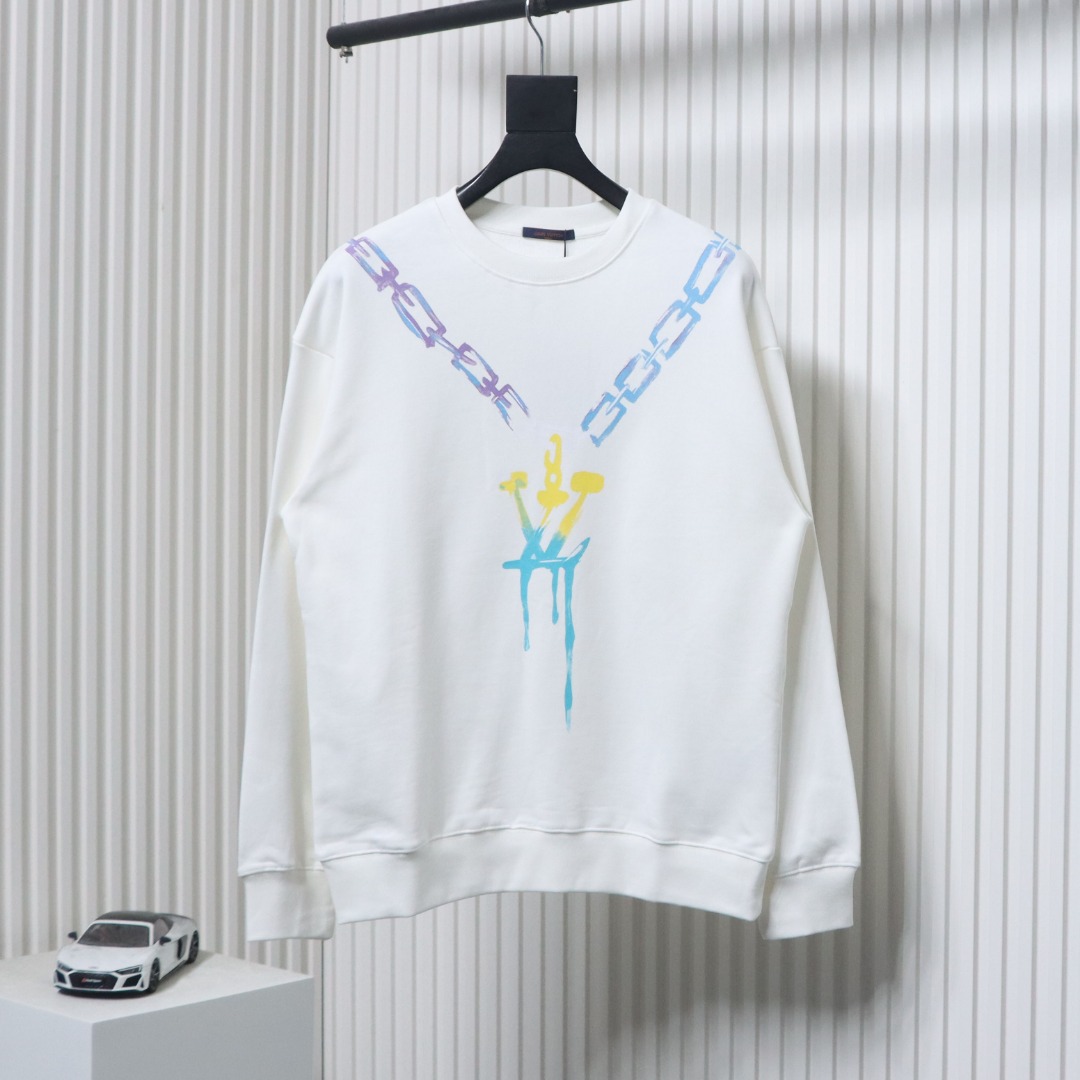 Louis Vuitton Gradient Necklace Pendant Print Round Neck Sweatshirt White