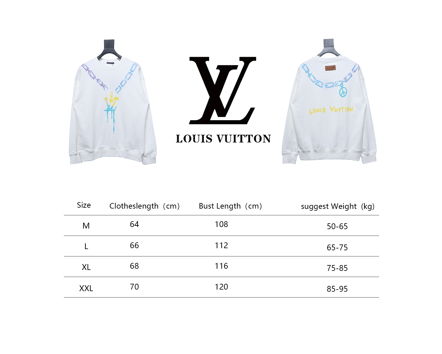 Louis Vuitton Gradient Necklace Pendant Print Round Neck Sweatshirt White