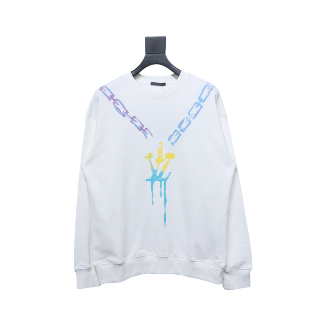 Louis Vuitton Gradient Necklace Pendant Print Round Neck Sweatshirt White