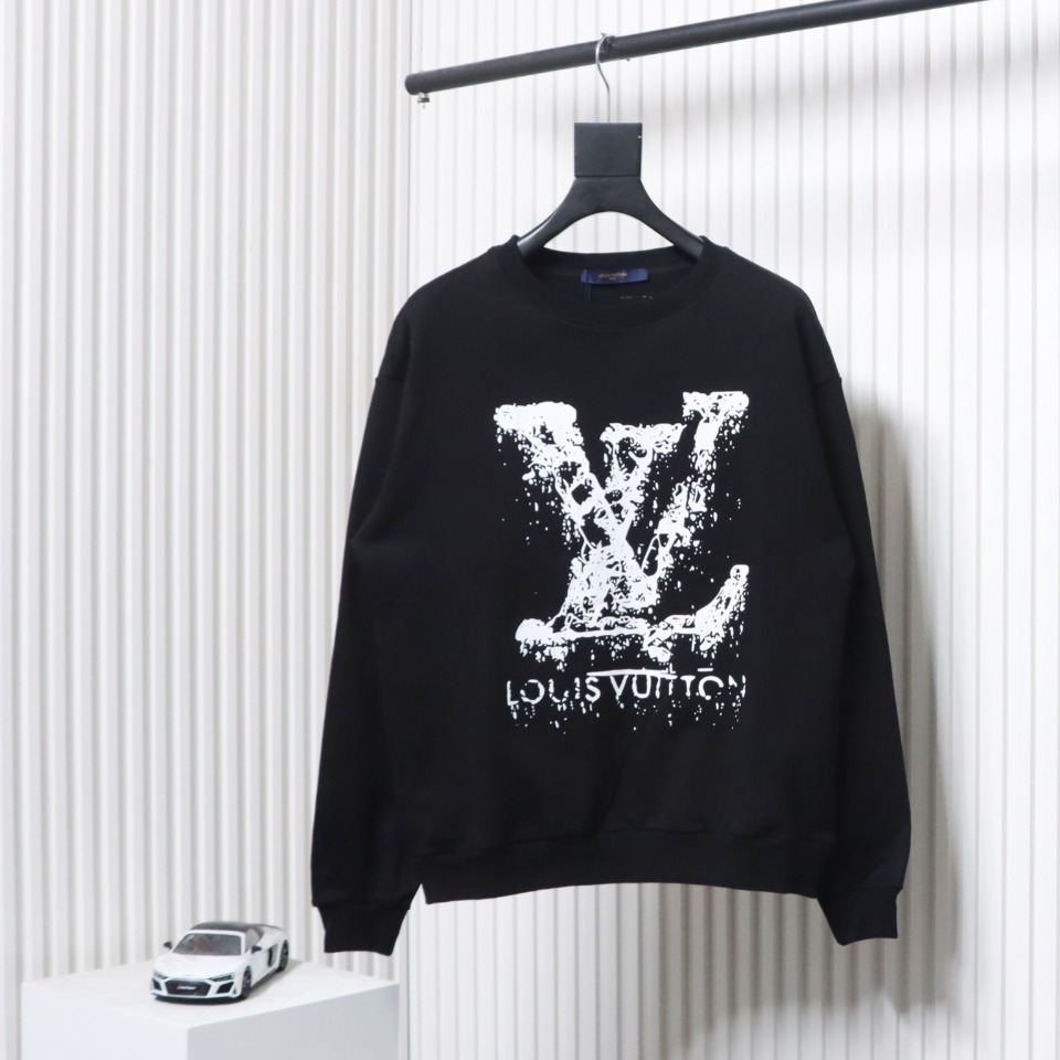 Louis Vuitton LV Logo Splash Print Round Neck Sweatshirt Black