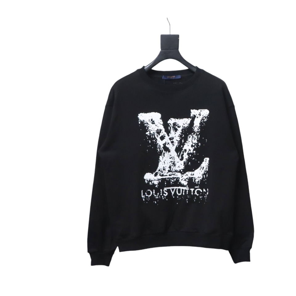 Louis Vuitton LV Logo Splash Print Round Neck Sweatshirt Black