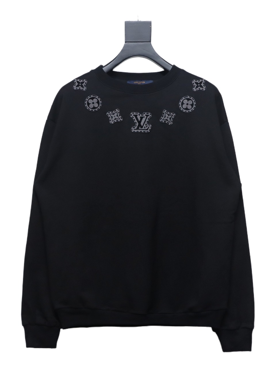 Louis Vuitton Neck Letter Towel Embroidered Round Neck Sweatshirt Black
