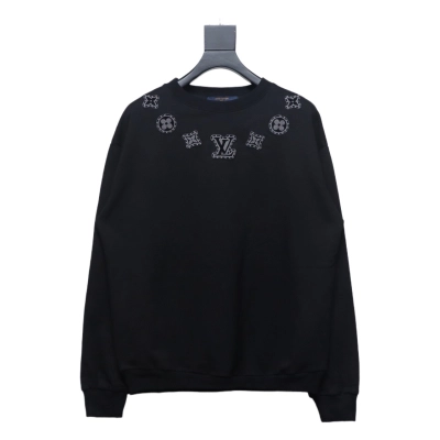Louis Vuitton Neck Letter Towel Embroidered Round Neck Sweatshirt Black 01