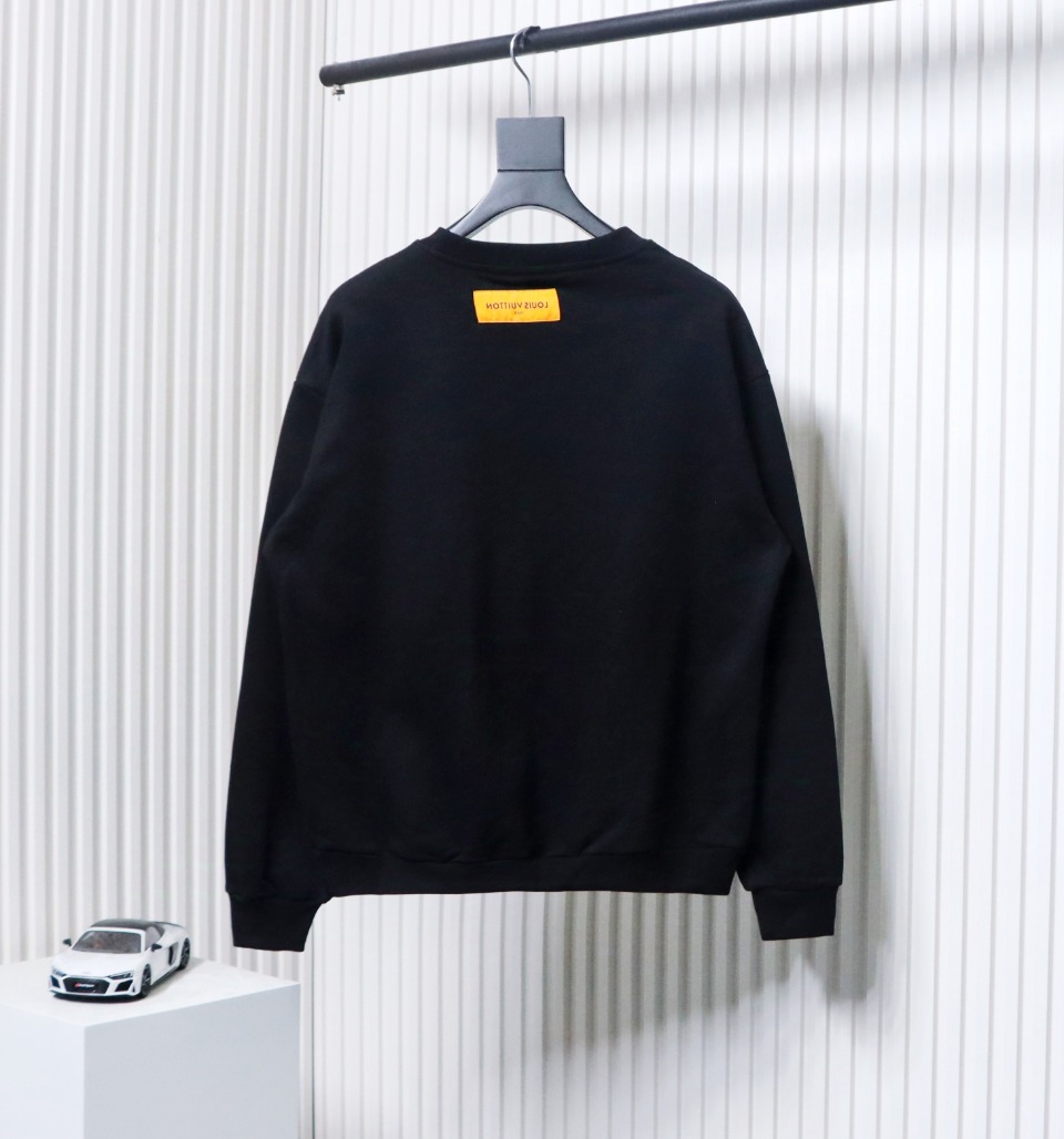 Louis Vuitton Neck Letter Towel Embroidered Round Neck Sweatshirt Black