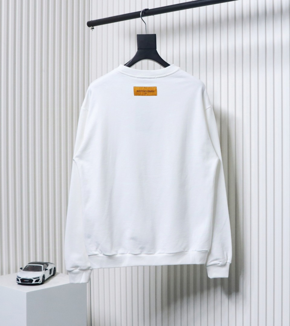 Louis Vuitton Neck Letter Towel Embroidered Round Neck Sweatshirt White