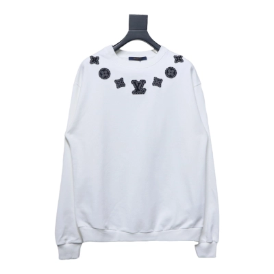 Louis Vuitton Neck Letter Towel Embroidered Round Neck Sweatshirt White 01