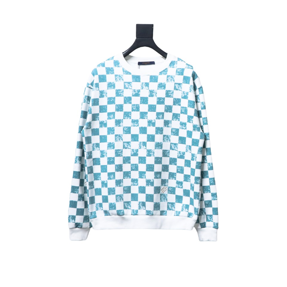 Louis Vuitton White And Green Checkerboard Fleece Round Neck Sweatshirt