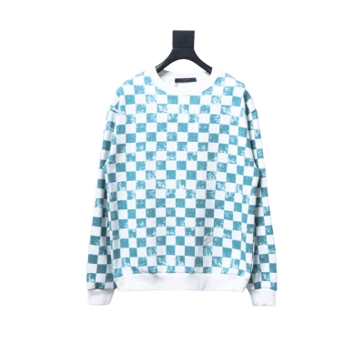 Louis Vuitton White And Green Checkerboard Fleece Round Neck Sweatshirt 01
