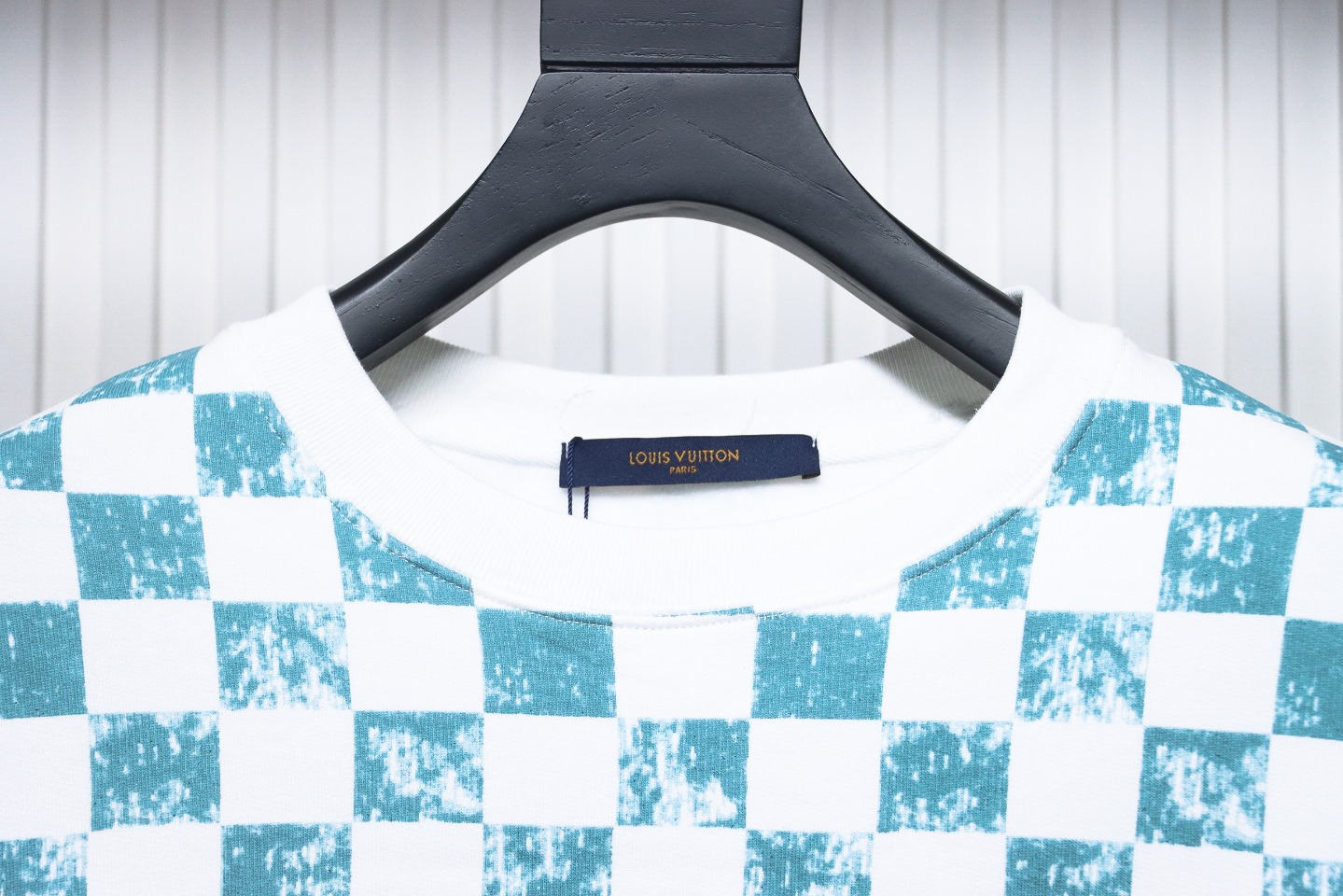 Louis Vuitton White And Green Checkerboard Fleece Round Neck Sweatshirt