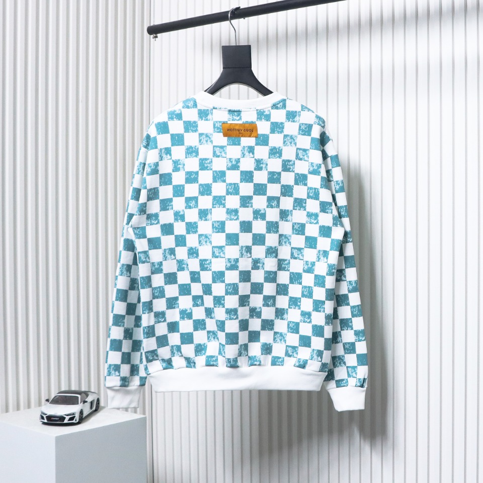 Louis Vuitton White And Green Checkerboard Fleece Round Neck Sweatshirt
