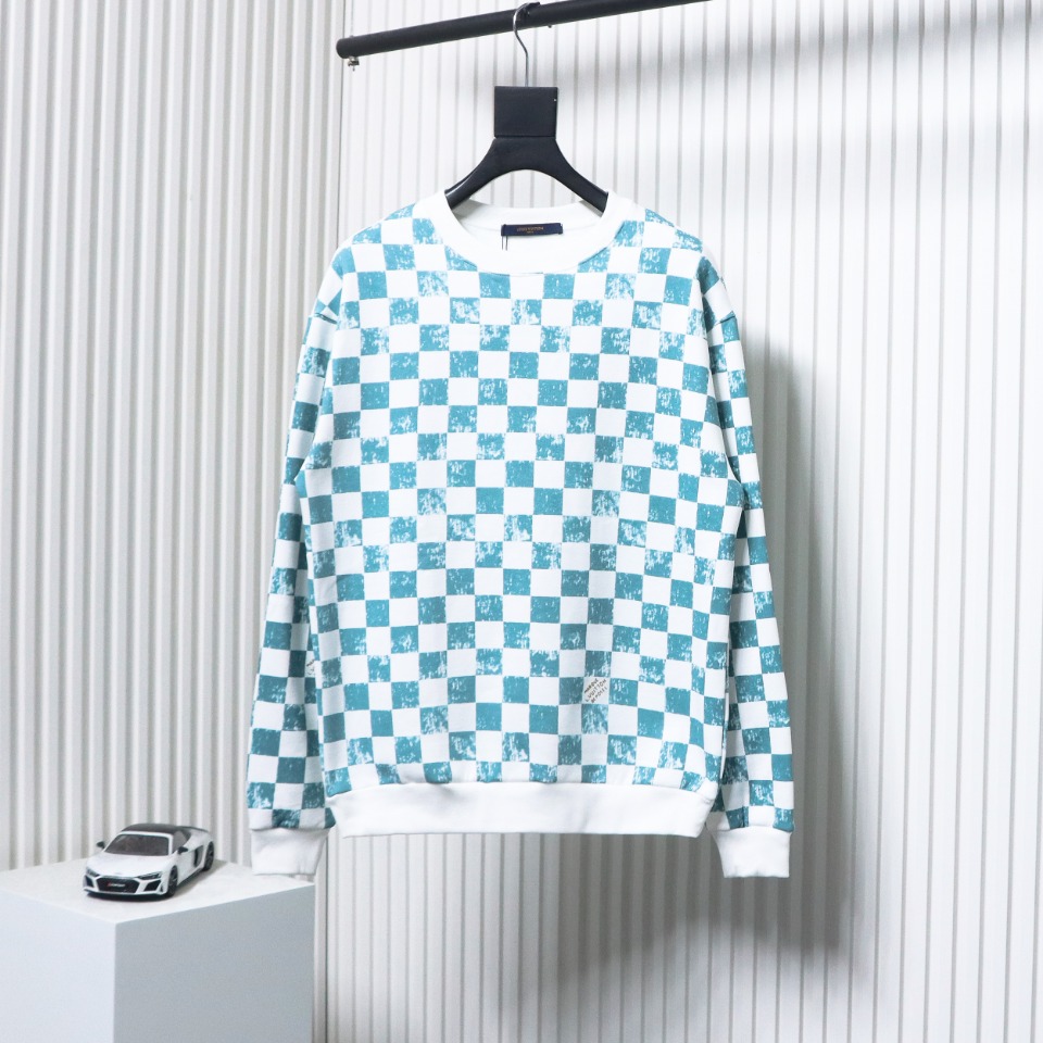 Louis Vuitton White And Green Checkerboard Fleece Round Neck Sweatshirt