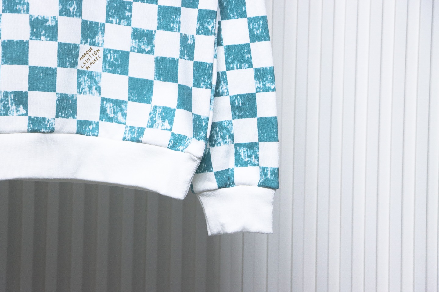 Louis Vuitton White And Green Checkerboard Fleece Round Neck Sweatshirt