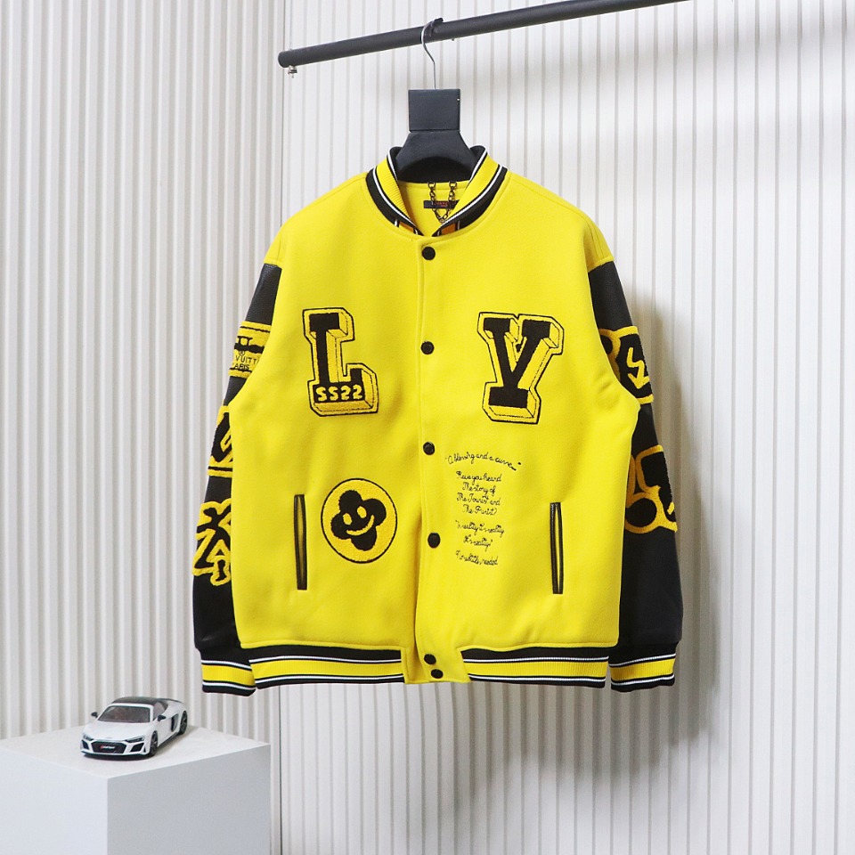 Louis Vuitton 22FW Embroidered Leather Baseball Jacket