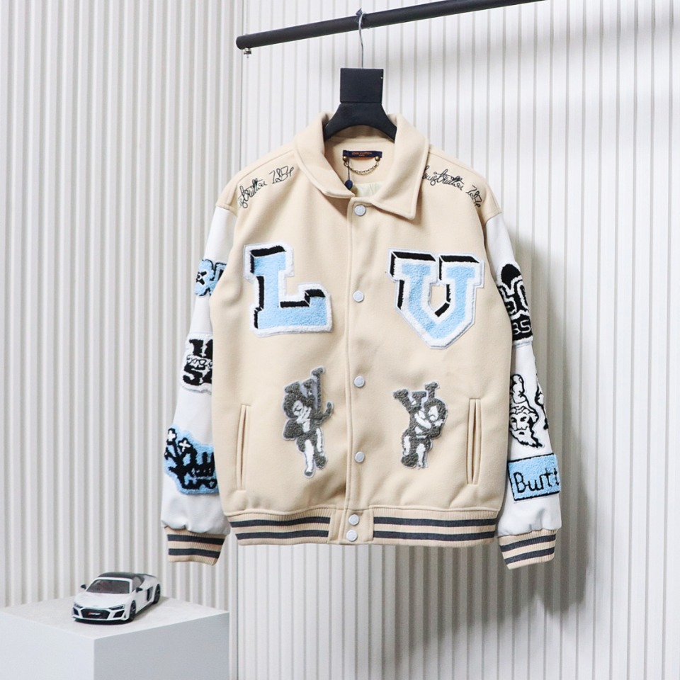 Louis Vuitton 22Fw Towel Embroidered Letter Badge Baseball Jacket