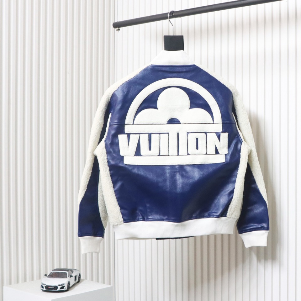 Louis Vuitton 23Fw Patchwork Old Flower Lamb Fleece Baseball Jacket
