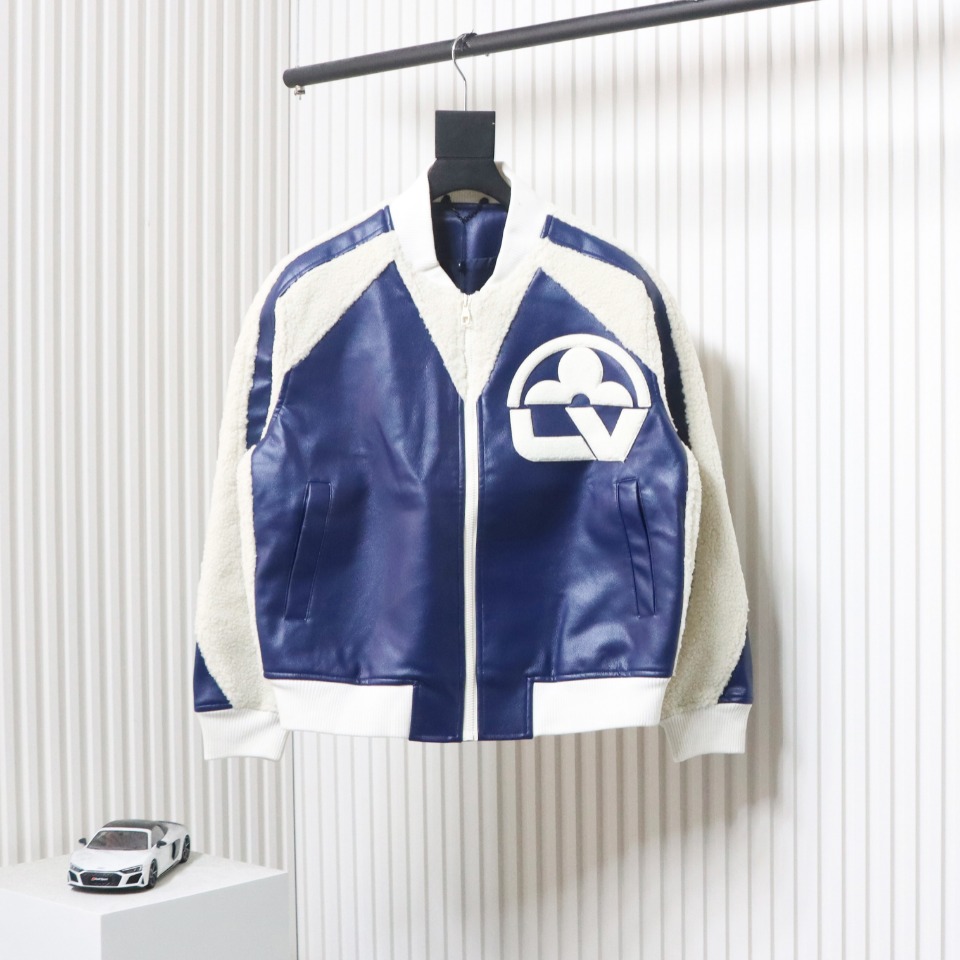 Louis Vuitton 23Fw Patchwork Old Flower Lamb Fleece Baseball Jacket