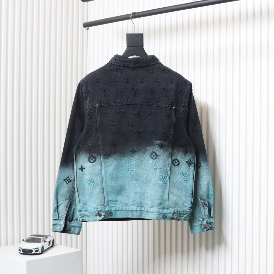 Louis Vuitton 24Fw All-Over Embroidered Monogram Gradient Washed Denim Jacket