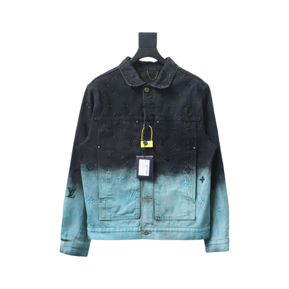 Louis Vuitton 24Fw All-Over Embroidered Monogram Gradient Washed Denim Jacket