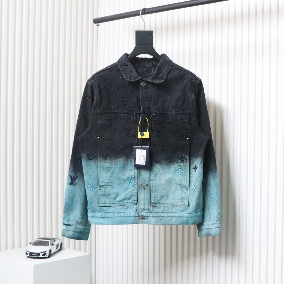 Louis Vuitton 24Fw All-Over Embroidered Monogram Gradient Washed Denim Jacket
