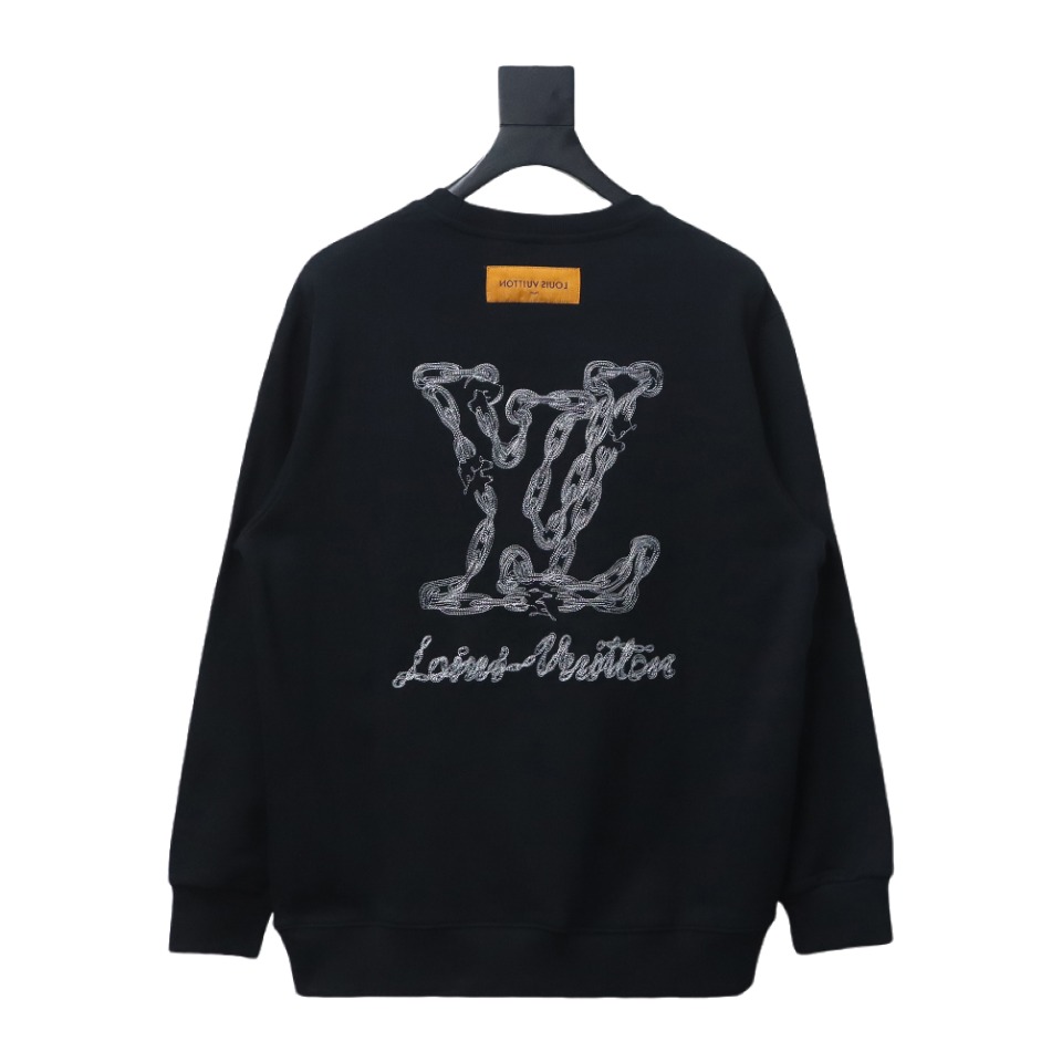Louis Vuitton 24Fw Embroidered LOGO Round Neck Sweatshirt Black