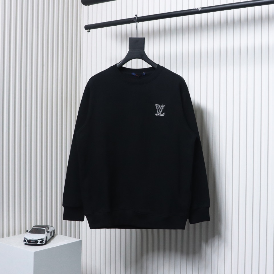 Louis Vuitton 24Fw Embroidered LOGO Round Neck Sweatshirt Black