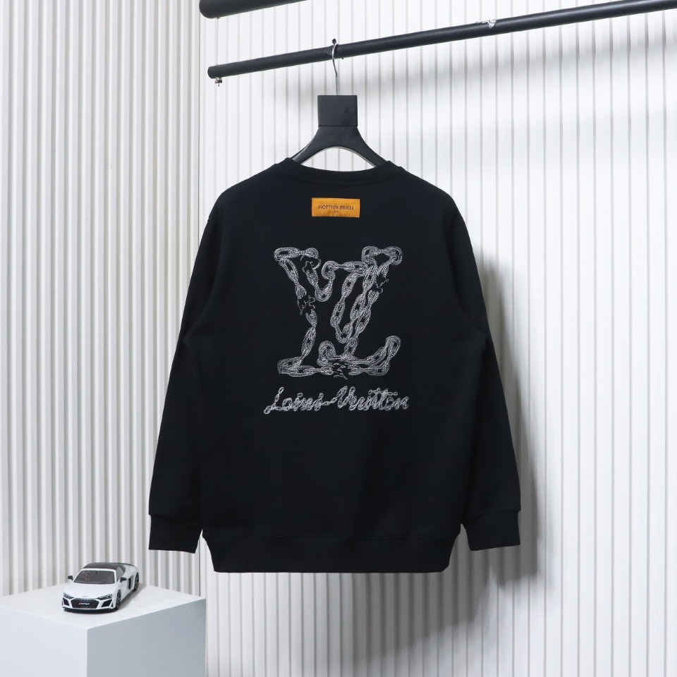 Louis Vuitton 24Fw Embroidered LOGO Round Neck Sweatshirt Black