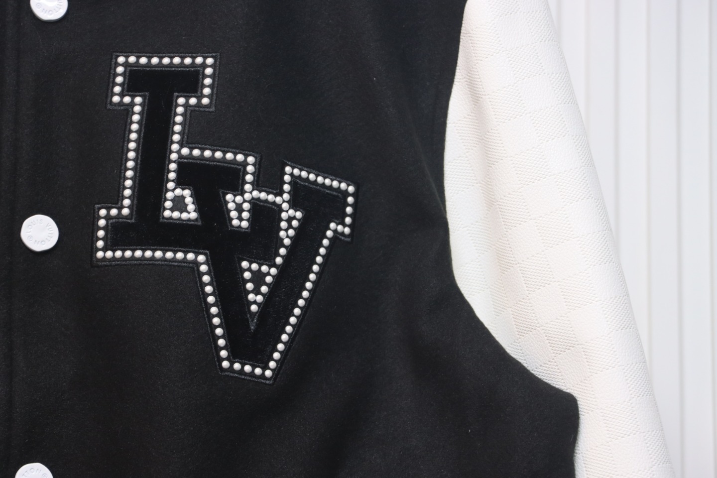 Louis Vuitton 24Fw Pearl Embroidered Letters Baseball Jacket