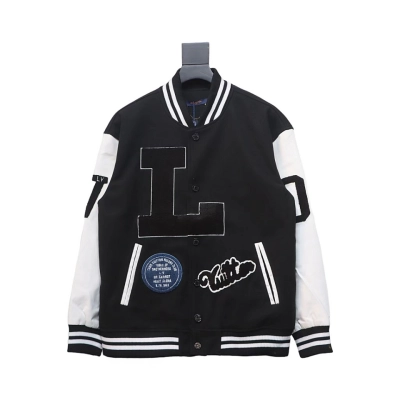 Louis Vuitton Big V LOGO Leather Baseball Jacket 01