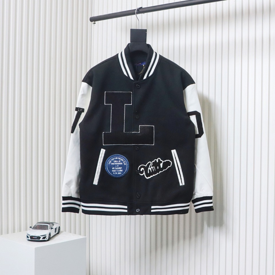 Louis Vuitton Big V LOGO Leather Baseball Jacket