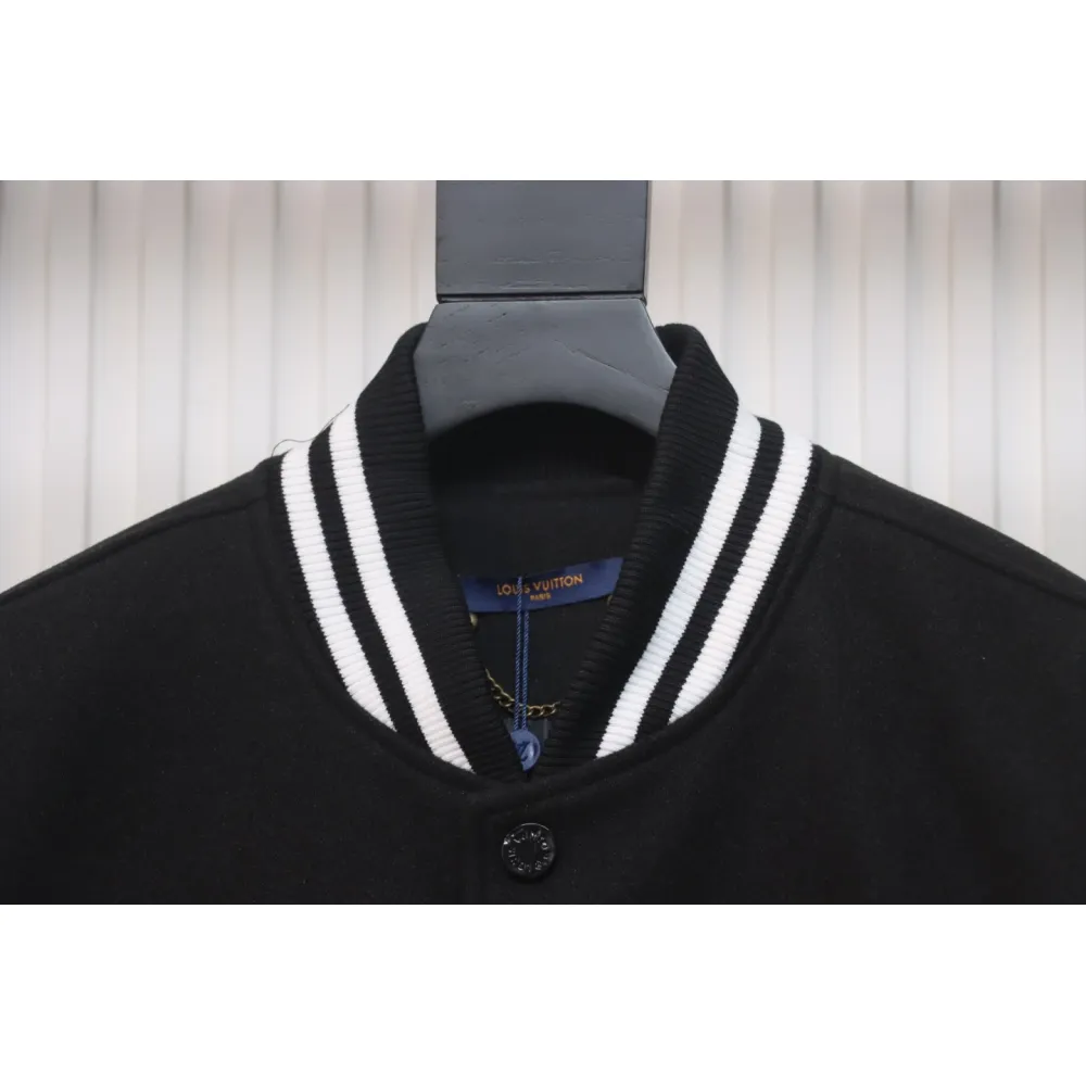 Louis Vuitton Big V LOGO Leather Baseball Jacket