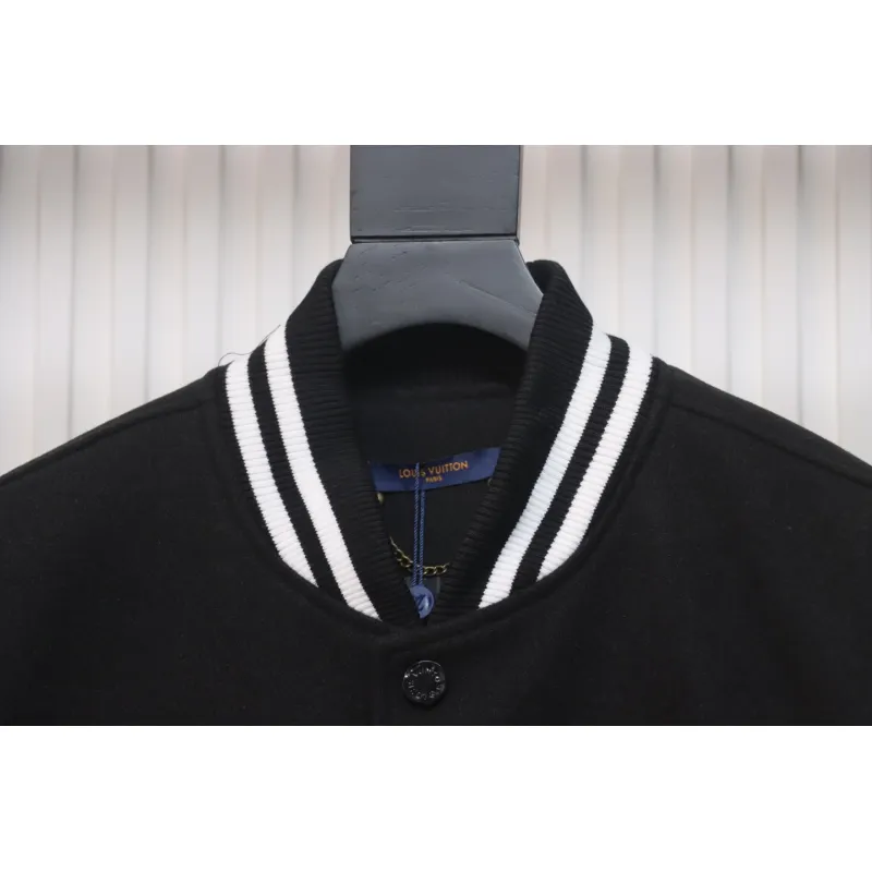Louis Vuitton Big V LOGO Leather Baseball Jacket