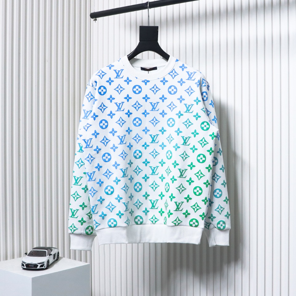 Louis Vuitton LV Full Print Gradient Round Neck Sweatshirt White