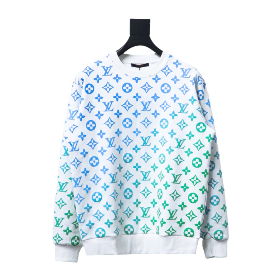 Louis Vuitton LV Full Print Gradient Round Neck Sweatshirt White
