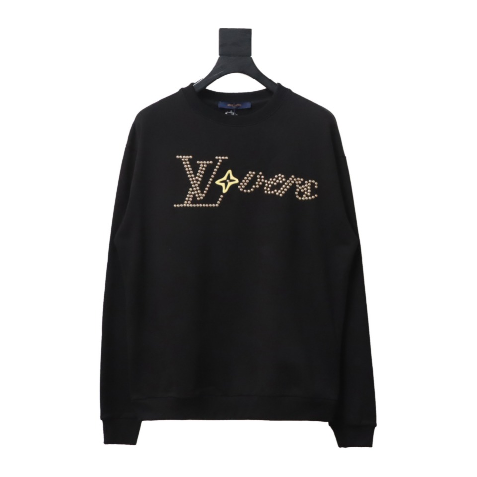 Louis Vuitton Metal Stud Lettering Long Sleeve Sweatshirt Black