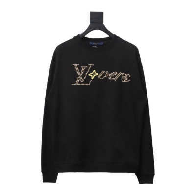 Louis Vuitton Metal Stud Lettering Long Sleeve Sweatshirt Black 01