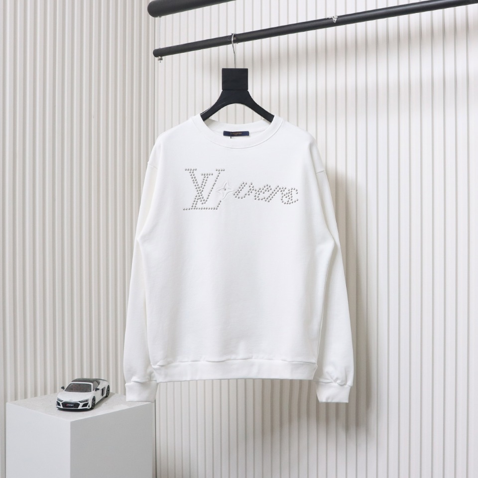 Louis Vuitton Metal Stud Lettering Long Sleeve Sweatshirt White