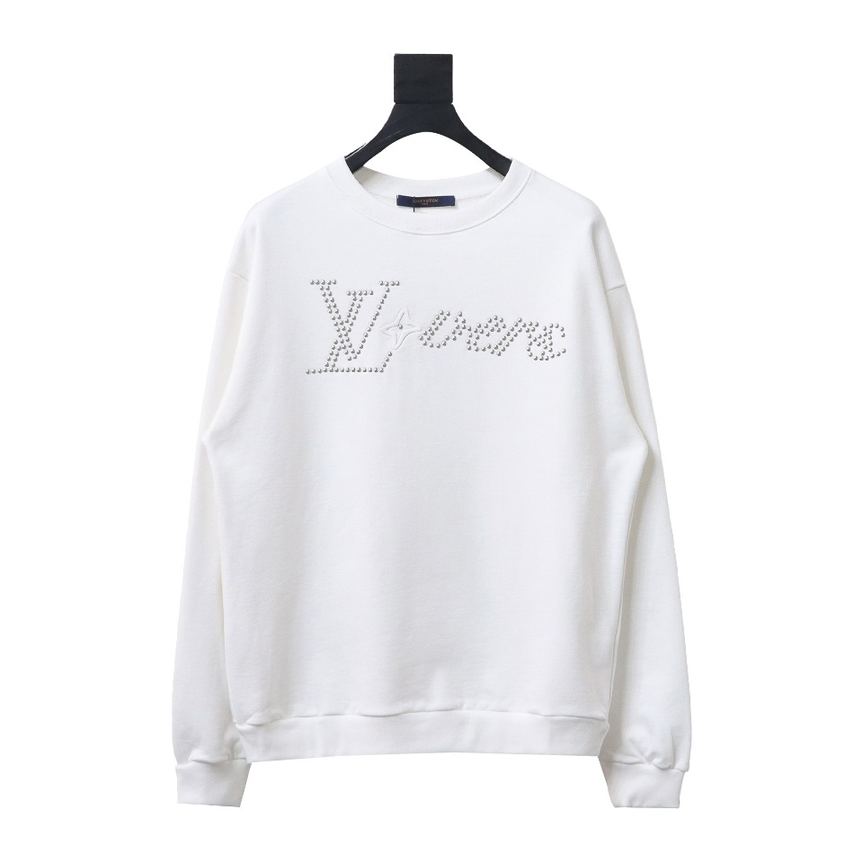 Louis Vuitton Metal Stud Lettering Long Sleeve Sweatshirt White